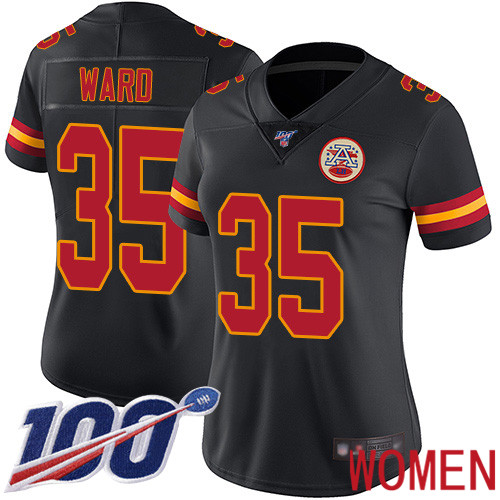 Women Kansas City Chiefs #35 Ward Charvarius Limited Black Rush Vapor Untouchable 100th Season Football Nike NFL Jersey->nfl t-shirts->Sports Accessory